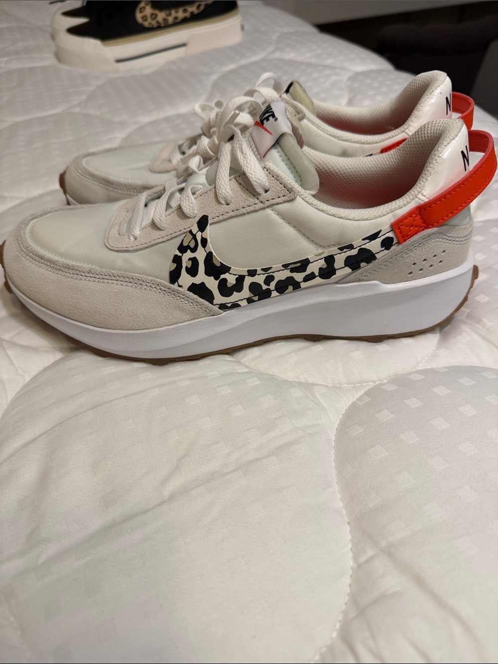 Nike Women’s Cream Leopard-Print Sneakers with Orange Heel Tab